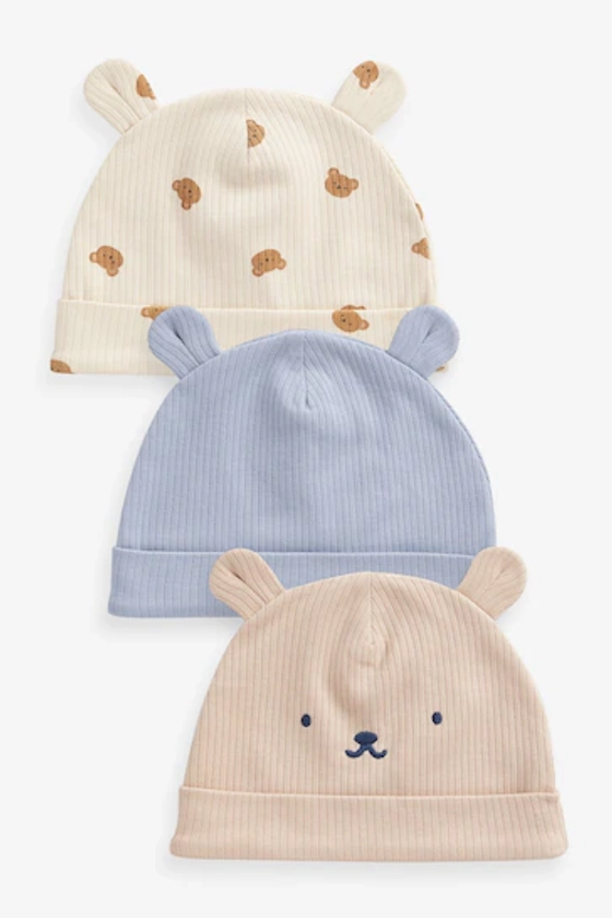 Neutral 3 Pack Baby Bear Ear Beanie Hats (0mths-2yrs)