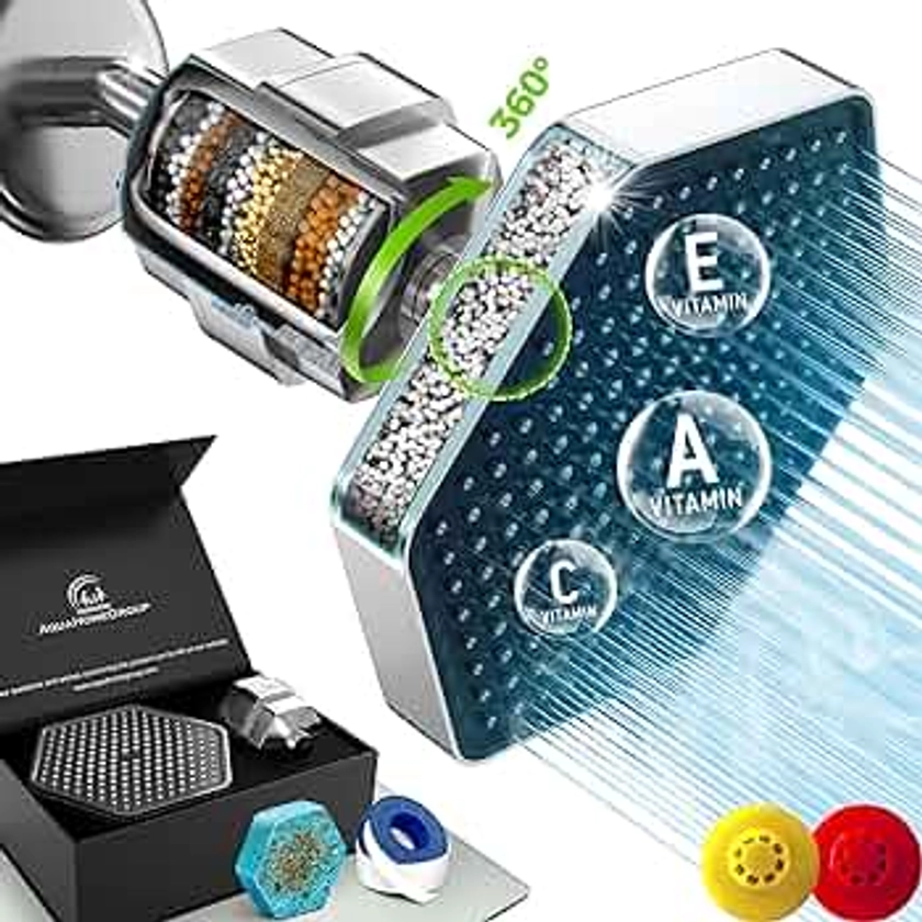 AquaHomeGroup Luxury Filtered Shower Head Set - 20 Stage Shower Filter for Hard Water, Chlorine, Fluoride, Heavy Metals - Water Filter Shower Head with Vitamin C E A Patent Pending (Chrome)