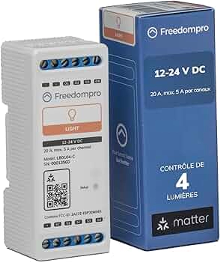 Freedompro Module Lumières DIN LB0104-C, Interrupteur WiFi Intelligent 4 Canaux, Domotique, Compatible avec HomeKit Apple, Alexa, Google Home, Matter, sans Hub, 12-24V, pour Boîte de Dérivation