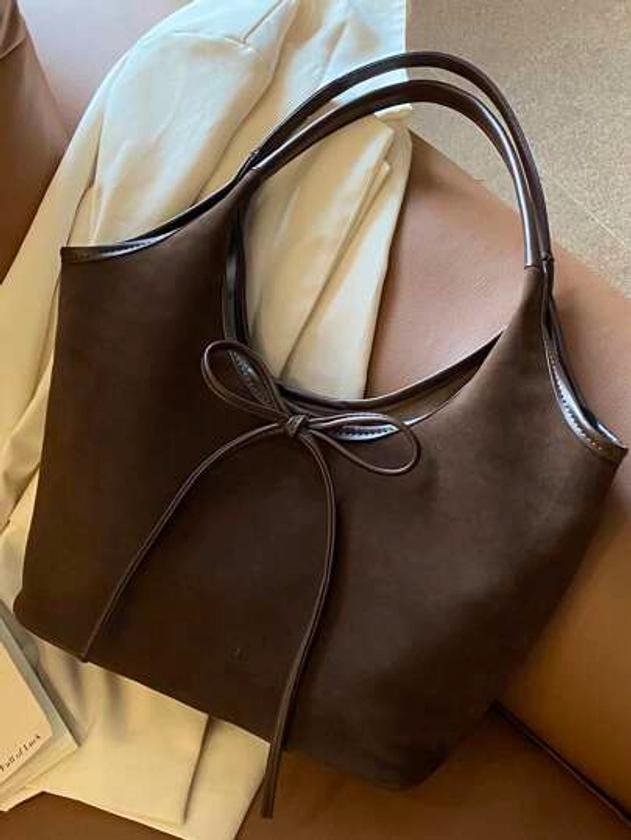 1pc Matte Suede PU Material Shoulder Bag, Fashionable All-Match Commuter Tote Suitable For Women Daily Use & Gifts,Trendy Suede Bag Purse