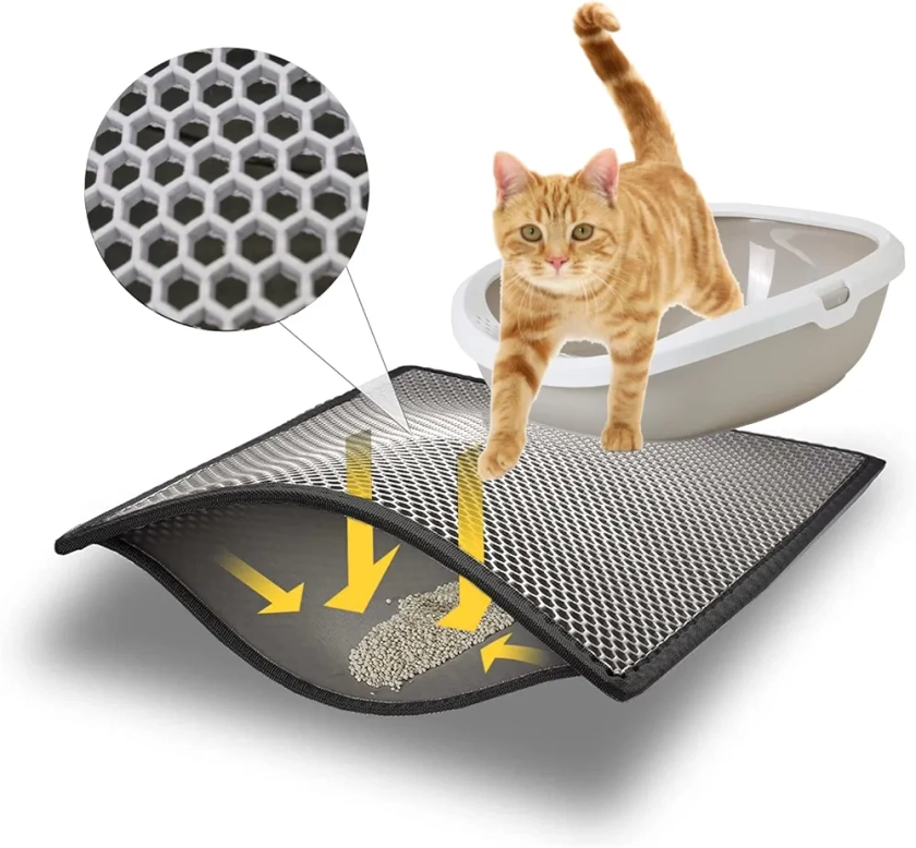 BYPET Tapis de litière pour chat - 30x40 cm - Tapis de litière pour chat - Design nid d'abeille - Imperméable - Double couche - Gris (Gris3040)