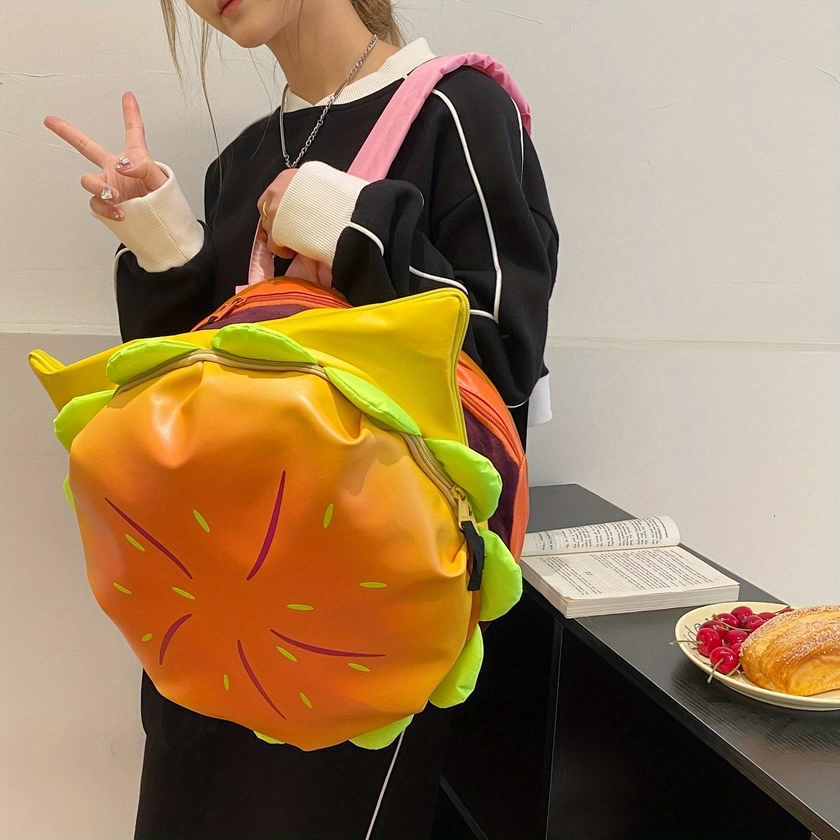 Hamburger Large Capacity Novelty Backpack, PU Leather Lightweight School Backpack, Creative Cute Travel Commuter Bag