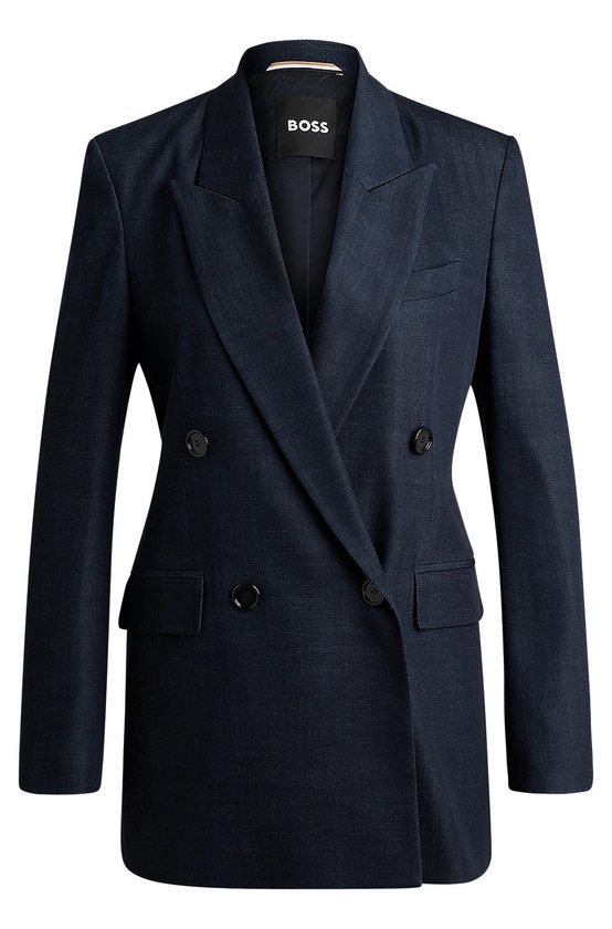 BOSS - Regular-fit long-length jacket in denim-effect twill