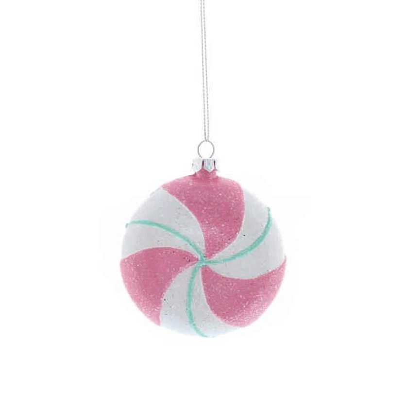 Pink, White & Blue Swirl Round Glitter Sweet Christmas Tree Decoration / Bauble