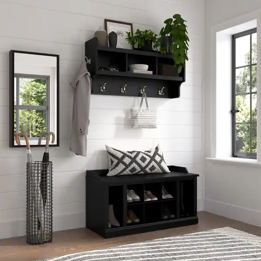 Woodland 40W Shoe Bench w/ Shelves & Wall Coat Rack by Bush Furniture | Overstock.com Shopping - The Best Deals on Benches | 37438313