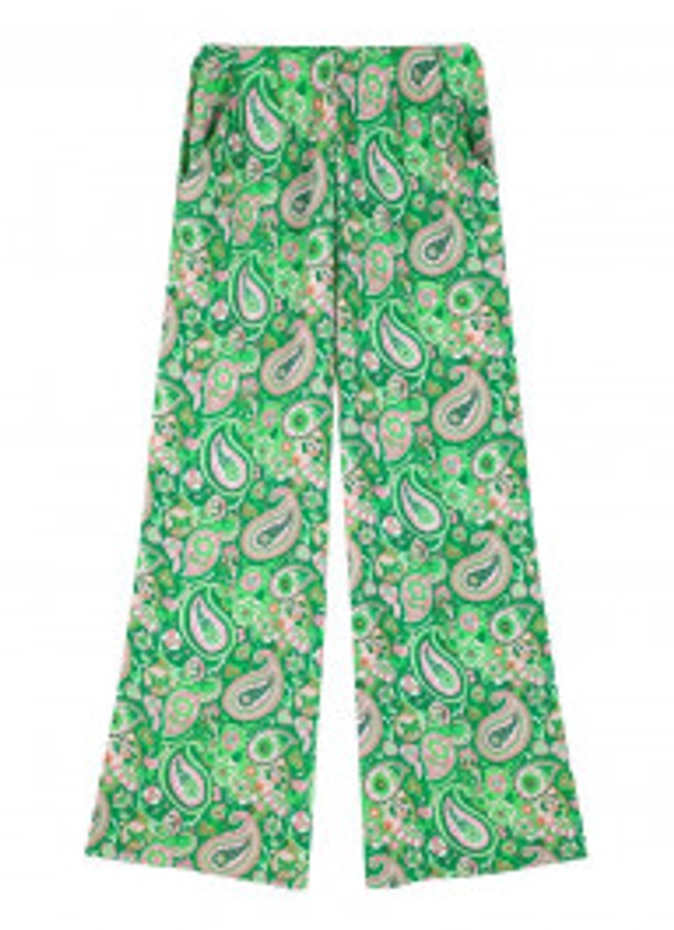 Romily Green Paisley Print Wide Leg Trousers