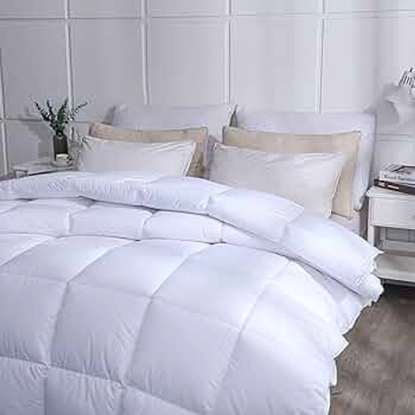 JA COMFORTS Premium Goose Down Feather Comforter with 8 Corner Tabs-King Size,600 TC, 100% Cotton Cover, Down and Feather Filling, 500+ Fill Power,All Season Duvet Insert