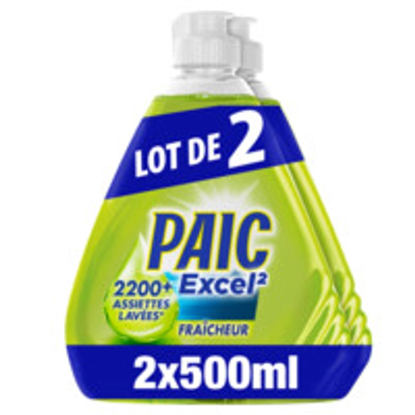 Liquide Vaisselle Fraîcheur Excel² PAIC : les 2 flacons de 500mL à Prix Carrefour