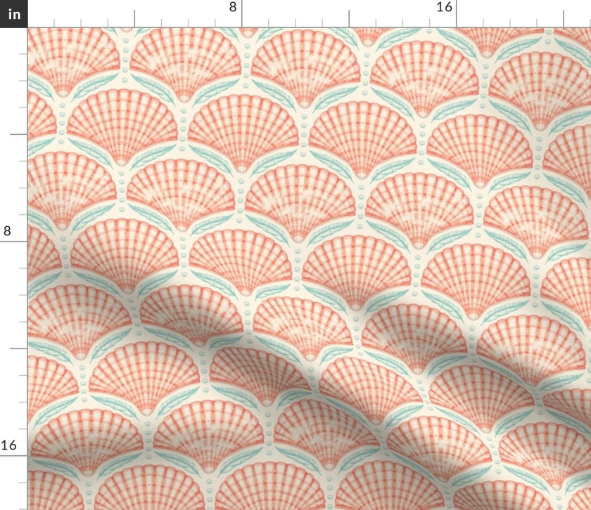 scallop sea shells and feathers Fabric | Spoonflower