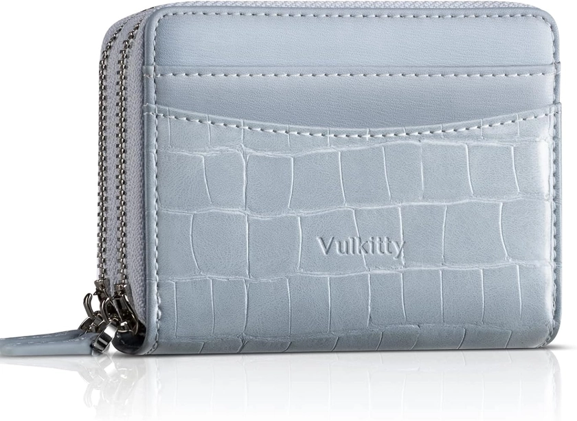 Vulkitty Women Credit Card Holder Wallet Leather Accordion Card Wallet RFID Blocking Small Purse with Zipper Coin Pocket