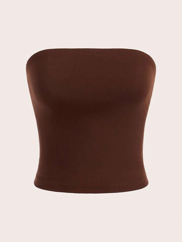 SHEIN EZwear Casual And Simple Solid Color Tube Top, Slim-Fit For Women In Summer