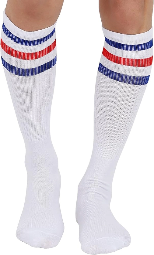Amazon.com: Joulli Men's White Knee High Tube Over the calf Socks 1 Pair : Clothing, Shoes & Jewelry