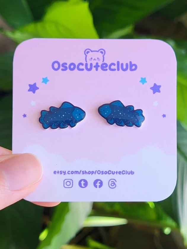 Coelacanth Earrings | Handmade Shrink Plastic Earrings