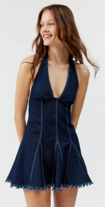 Kimchi Blue Hailey Halter Dress in Vintage Denim Medium, Women's at Urban Outfitters