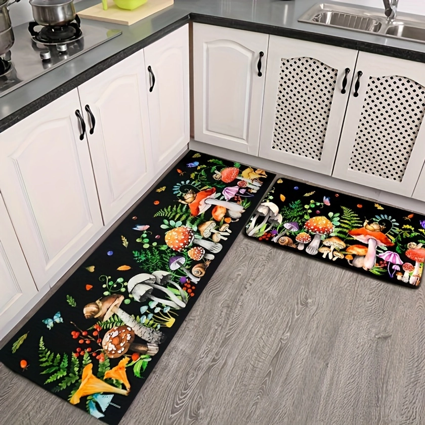 1pc Mushroom Anti-fatigue Kitchen Mat, Non Slip Cushioned Mat Runner Rug Doormat For Boho Kitchen, Sink, Laundry, Bathroom, Home Decor