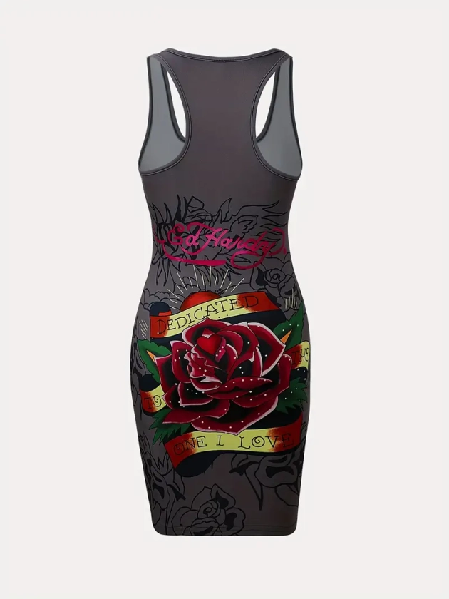 Floral Print Scoop Neck Tank Dress, Casual Sleeveless Bodycon Dress, Women's Clothing