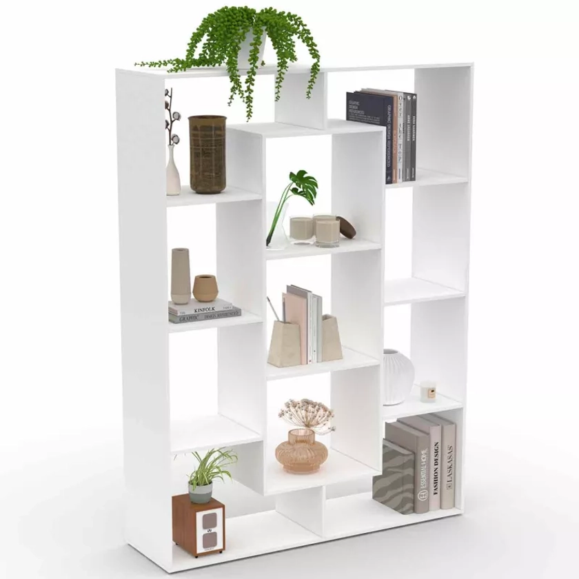 Etag&egrave;re biblioth&egrave;que COLETTE avec 11 compartiments blanc H.143 cm