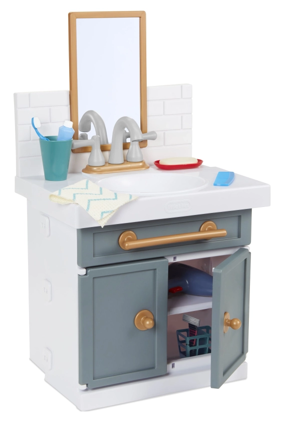 Little Tikes First Bathroom Sink with Real Working Faucet Pretend Play for Kids, 12 Bathroom Accessories, Interactive Unique Toy Multi-Color, Ages 2+