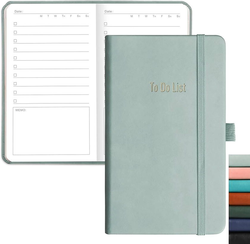 RETTACY to Do List Notebook - Pocket to Do List Planner Notepad with 192 Pages, Pen Holder, Back Pocket, for Women Men Work Office Travel 9.4 x 16.8cm - GrayBlue