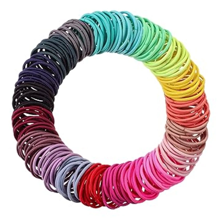 TecUnite 200 Pieces No-metal Hair Elastics Bulk Rubber Bands Hair Ties Ponytail Holders Hair Bands for Women Girls (Multicolored)
