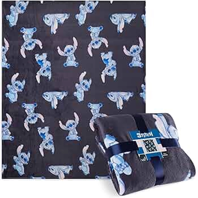 Disney Stitch Fleece Throw Blanket, 150 x 130cm Bedroom Decor - Stitch Gifts (Blue Stitch)