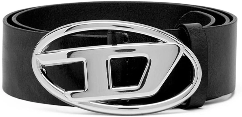 Diesel Oval D Logo B-1DR W Belt Belt, Black/Nickel, 90 Unisex Adults, Black/Nickel