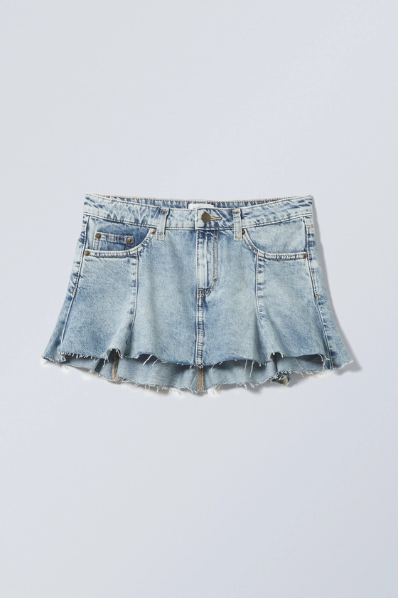 Low Frayed Mini Denim Skirt