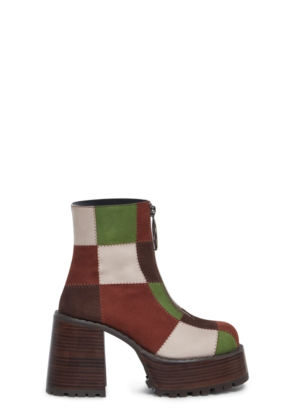 Current Mood Faux Suede Patchwork Platform Boots With Center Zipper - Multi