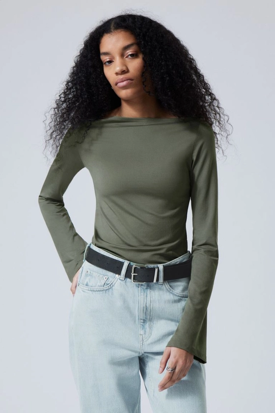 Annie Boatneck Long Sleeve Top - Dusty Khaki Green - Ladies | H&M GB