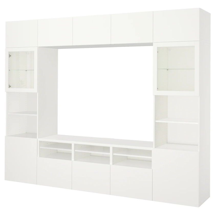 BESTÅ TV storage combination/glass doors - white/Lappviken white clear glass 300x42x231 cm