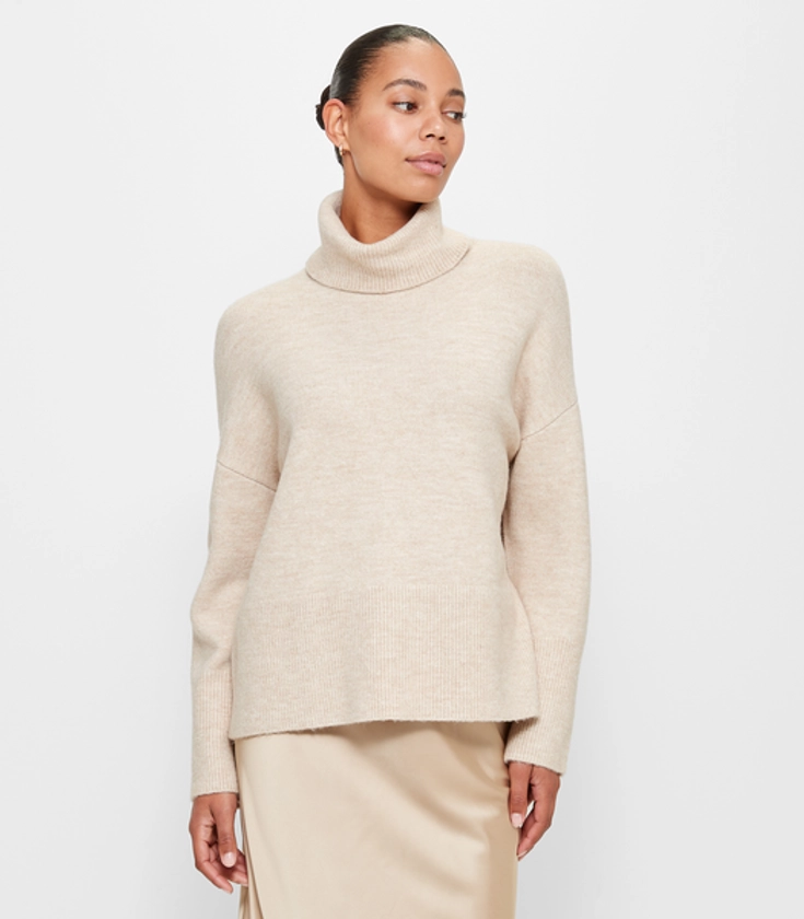 Oversized Roll Neck Knit Jumper - Preview - Oatmeal