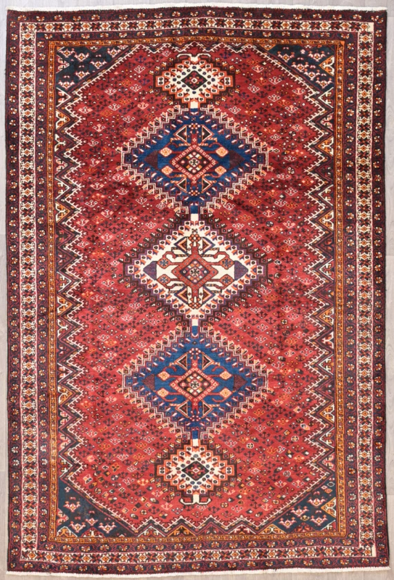 Red and Blue Vintage 1970s Persian Shiraz Rug 320cm x 215cm
