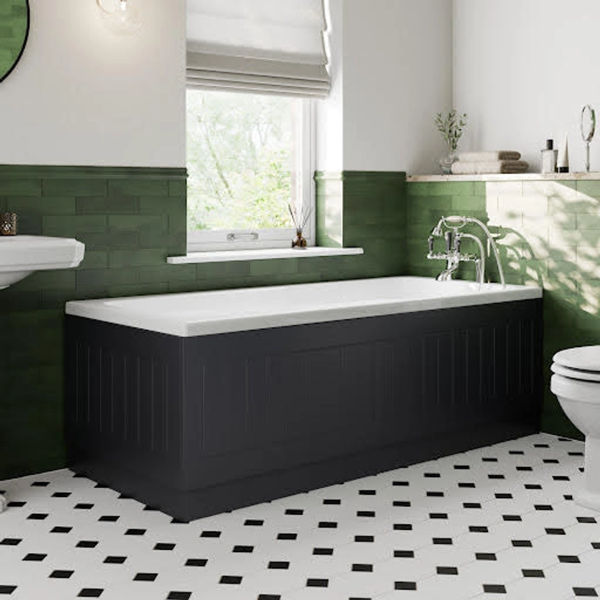 Ceramica Black Gloss MDF Tongue and Groove Traditional Bath Side Panel - 1700mm