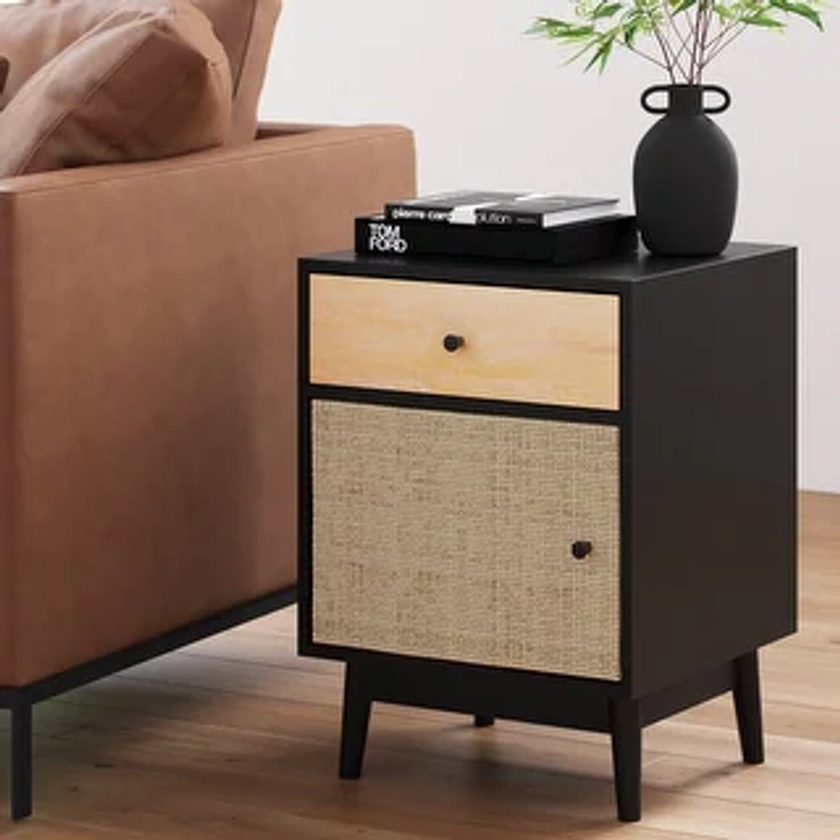 Nathan James Bonnie Bedside Table with Mango Wood Drawer and Rattan Cane Cabinet Door - Bed Bath & Beyond - 36976383