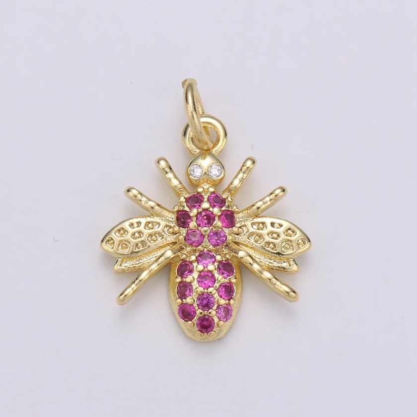 1pc Red Ruby Zirconia 24K Gold Bee Pendant Charm, Insect Bug Pendant Charm, Flies Pendant, CHGF-1911 - Etsy