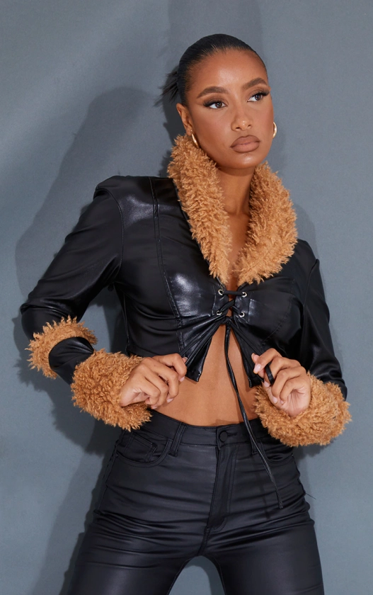 Chocolate Curly Faux Fur Jacket