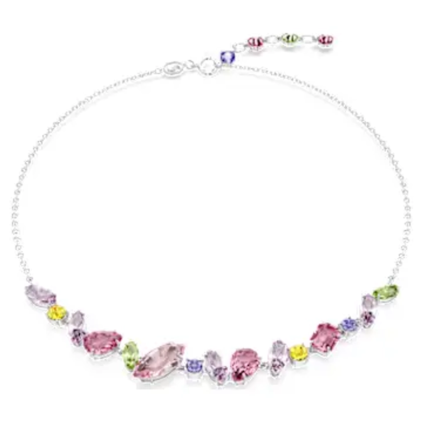 Gema necklace, Mixed cuts, Multicolored, Rhodium plated