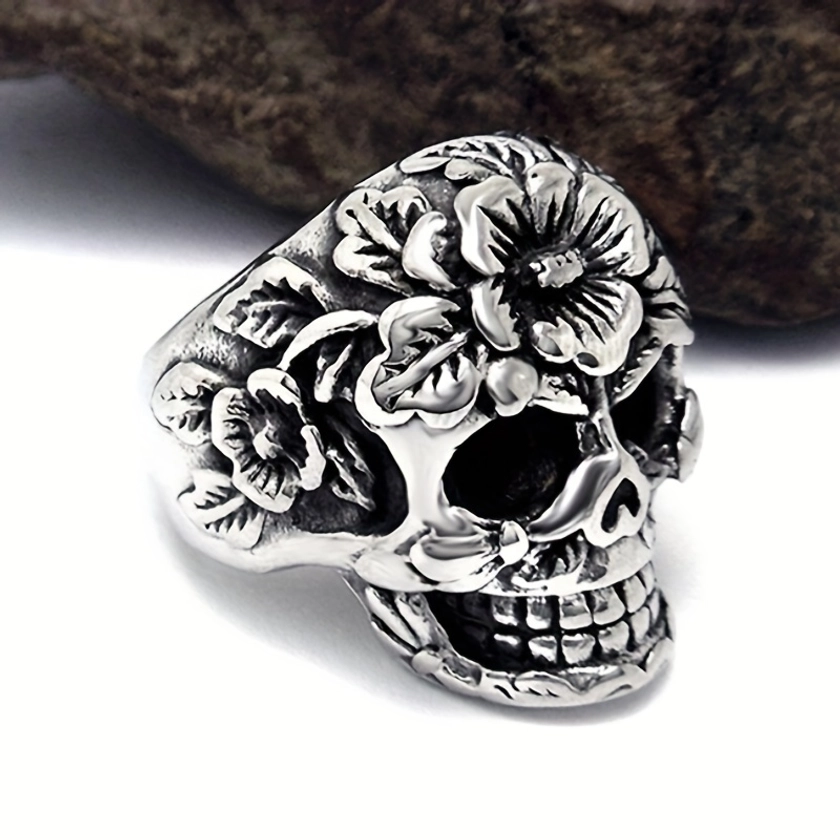 1pc Vintage Embossed Flower Fashion Charml Mens Punk Rock Ring Retro Gothic Biker Jewelry