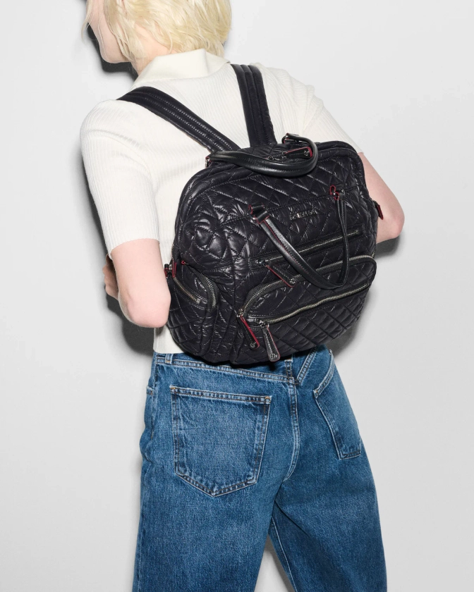 Crosby Frame Quilted Backpack in Black | MZ Wallace