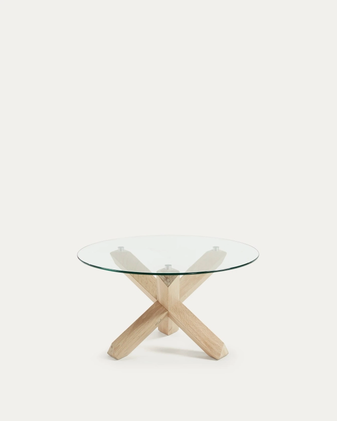 Lotus Table basse Lotus Ø 65 cm verre et pieds en chêne Kave Home