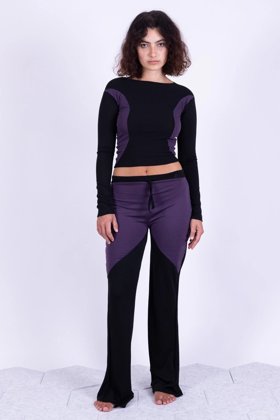 Merino Wool Yoga Pants & Shirt (Purple) - Women's Natural Fiber Yoga Outfit — Don Kaka