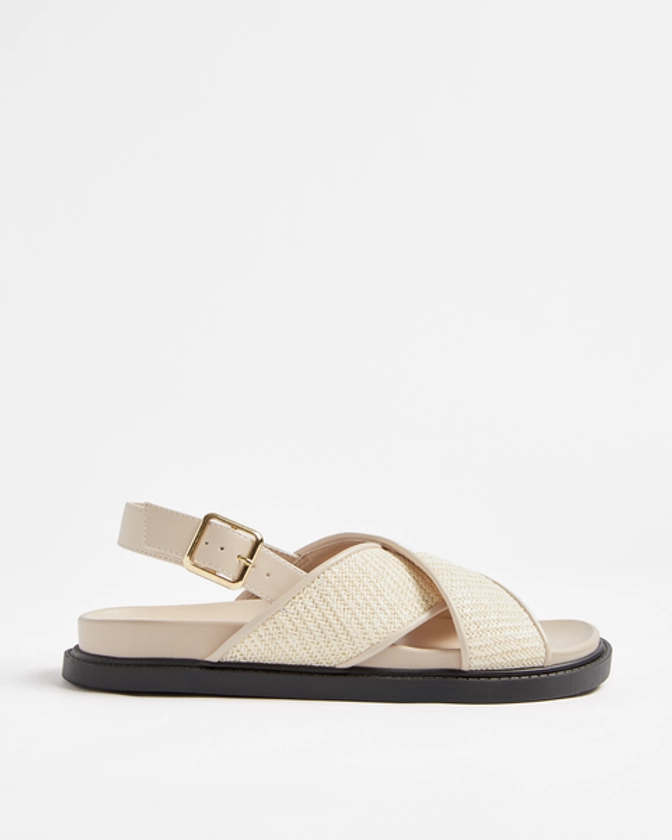 Womens Cross Strap Moulded Footbed Slide - Marlia - Ivory