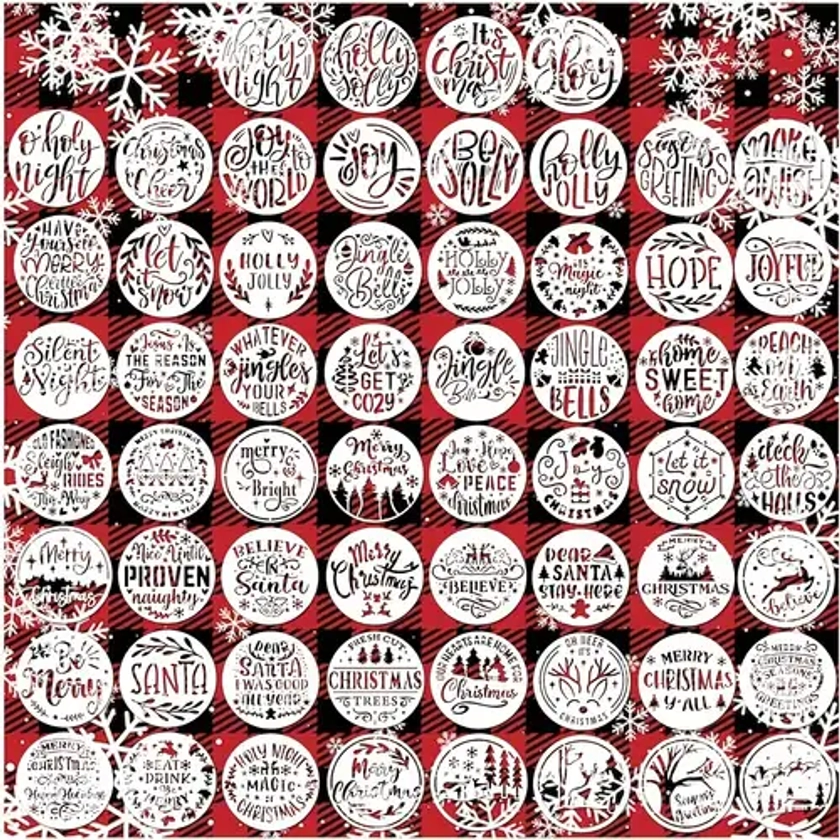 60pcs Christmas Painting Stencils, 3*3in Reusable Drawing Stencils, For Painting On Wood Wall Scrapbook Fabric Canvas Furniture Home Decor