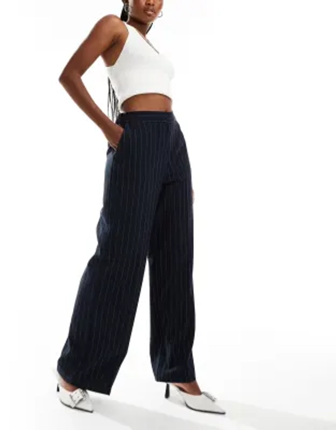 ASOS DESIGN tailored wide leg dad pants in navy stripe | ASOS