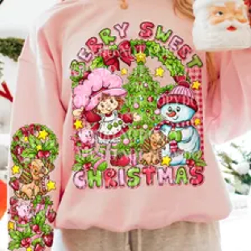 Cute Christmas Sweatshirts Kawaii Clothes Strawberry Shortcake Graphic Tee Strawberry Shirt Strawberry Shortcake Anime Sweater