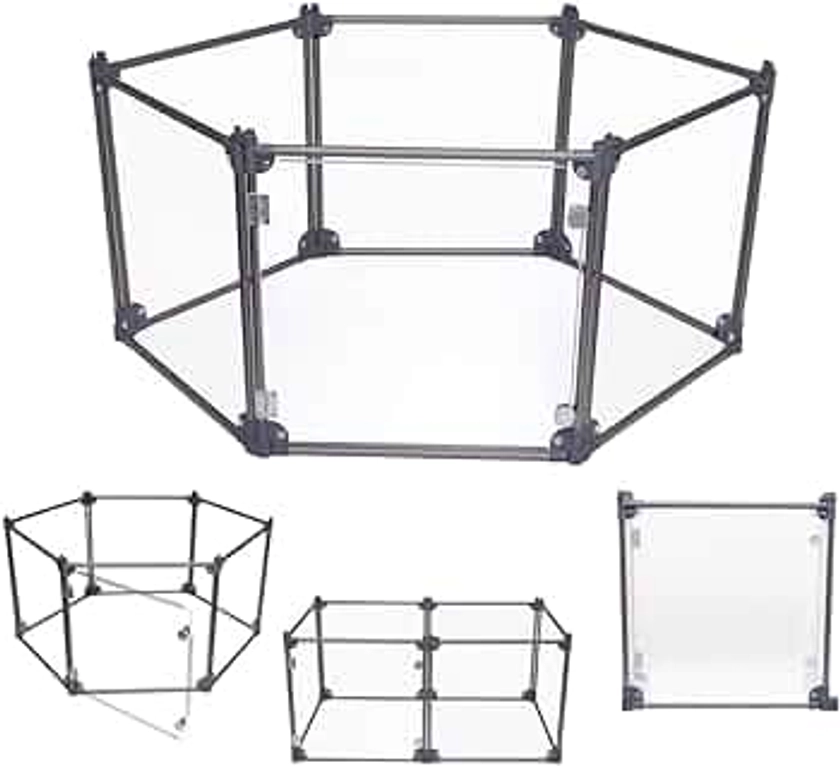 Foldable Dog Playpen Pen, Durable Indoor Outdoor Portable Crate Kennel Safe Accessories for Puppy, Cat, Bunny, Pet with Clear Transparent Panels and Aluminum Rods (Charcoal, 6-Panel)