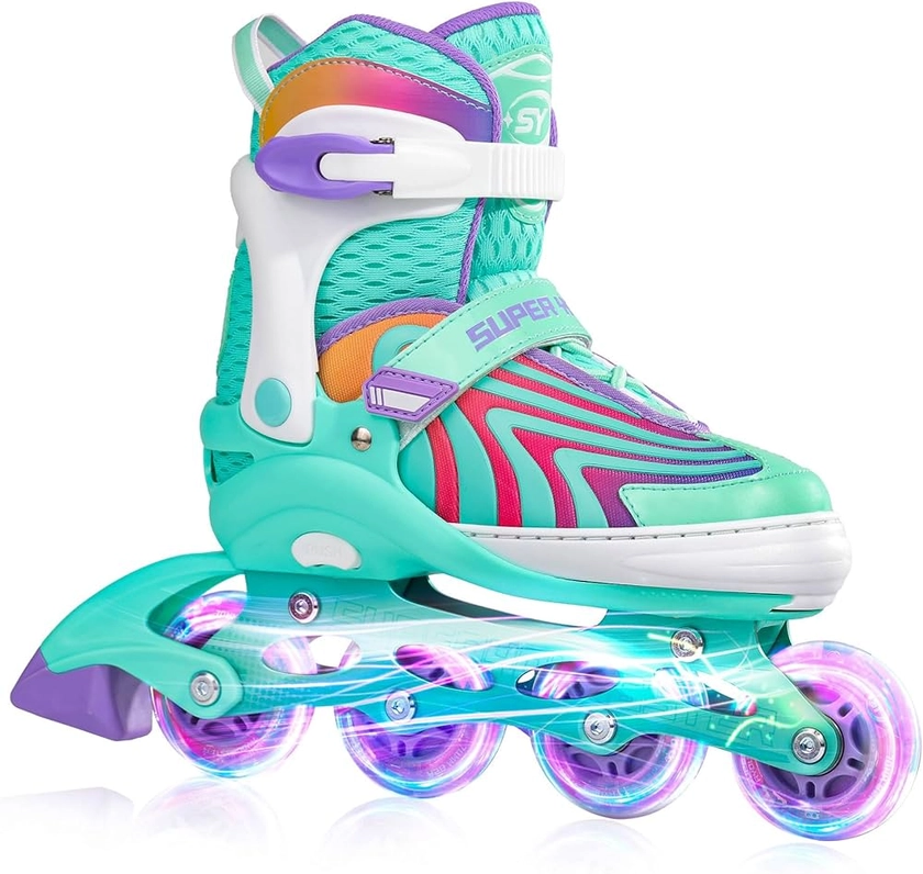 Girls Inline Skates for Boys Kids Ages 4-12, Adjustable Light Up Roller Skates for Youth Teens Ages 8-12, Beginner Blades for Women Adults