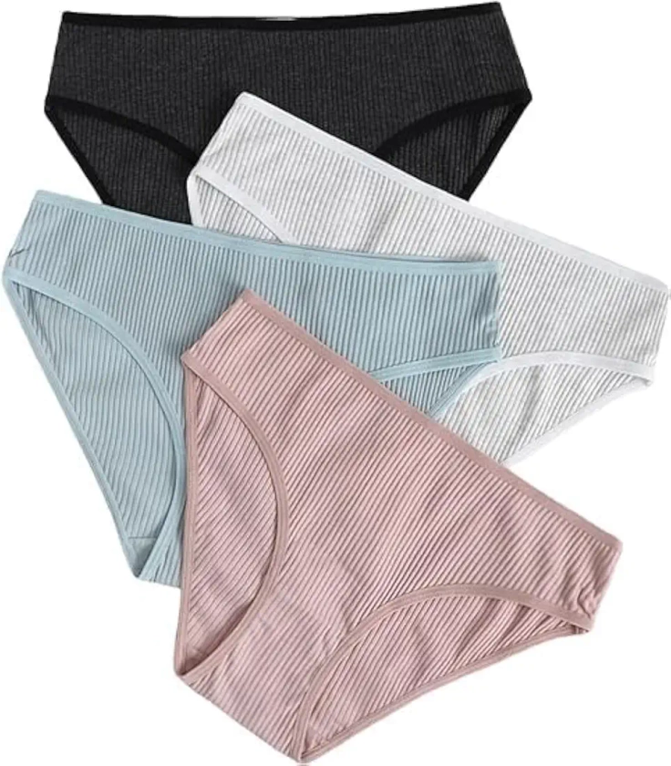 Buy LOURYN KOULYN Cotton Women's 4 Piece Solid Panty Set Ribbed Knit Breathable Underwear Panties (L, Pack Of 2), Assorted at Amazon.in