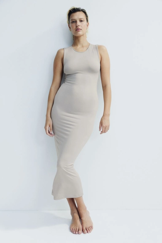 Maxi-jurk van microvezel - Donkerbeige - DAMES | H&M NL