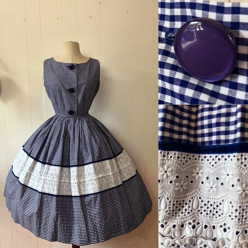 1950s Fit and Flare Gingham, Lace & Velvet Dress Cupcake Pinup True Vintage - Etsy Ireland